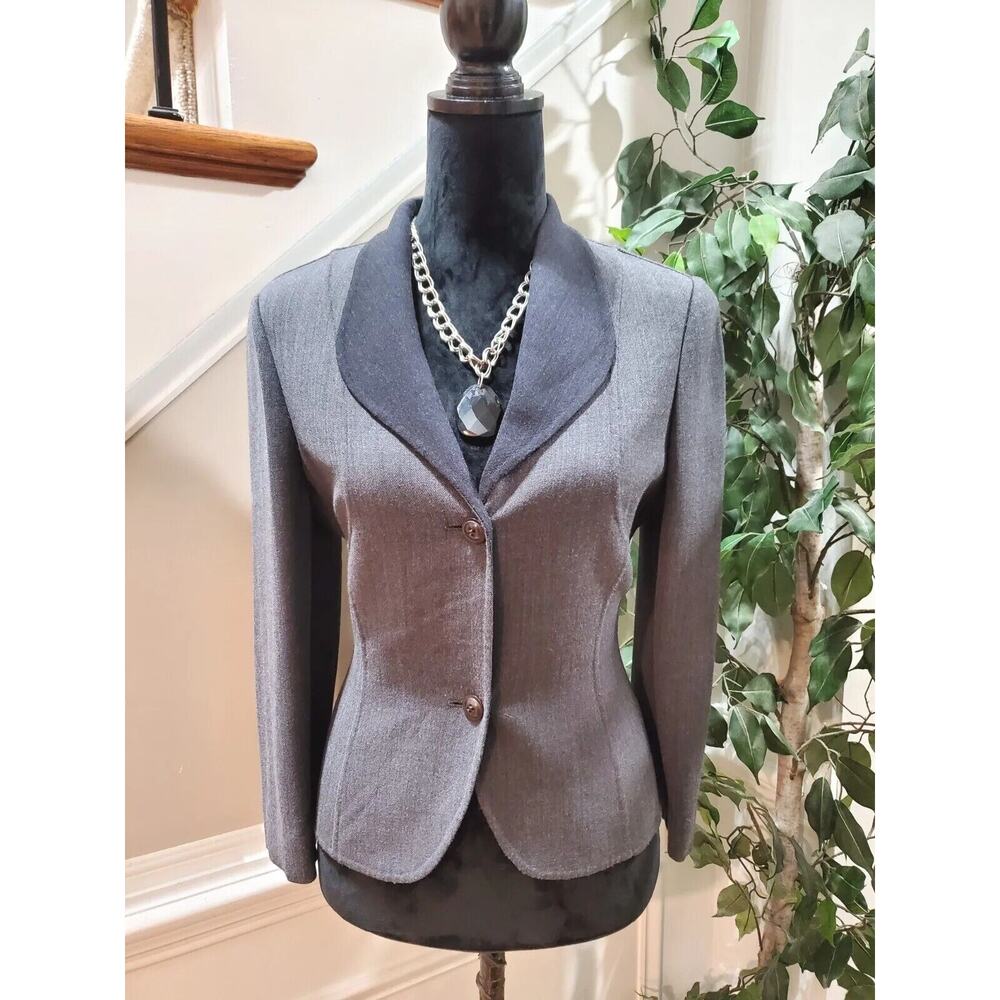 Philip Dicaprio Women's Gray Wool Single Breasted Long Sleeve Jacket Blazer 6